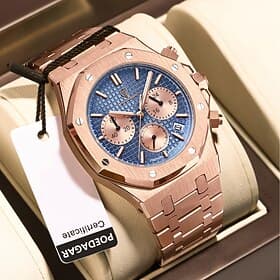 Men Mechanical Watch Quartz Watch Retro Vintage Wristwatch Luminous LED Back Light Chronograph Waterproof Stainless Steel Watch