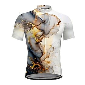 Herren Radtrikot Grafik Farbverlauf Kurzarm Fahhrad T-Shirt Oberteil mit 3 Gesäßtaschen Schnelltrocknend Frontreißverschluss Feuchtigkeitsableitend Sport Gold