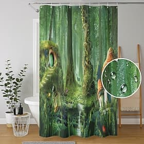 Duschvorhang mit 12 Haken 200 cm hoch duschvorhang waschbar Polyester wasserdicht Wald-Landschaftsmuster