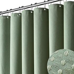 Rideaux de douche en tissu épais à texture en nid d'abeille avec doublure résistante à l'eau et crochets en acier inoxydable luxe hôtel vert sauge 180cm180cm(7