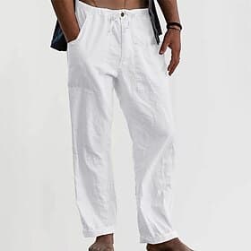 Hombre Pantalones de lino Pantalones Pantalones de verano Pantalones de playa Correa Bolsillo Cintura elástica Plano Comodidad Transpirable Diario Playa Vacaci