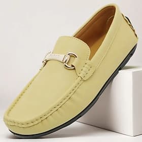 Men's Yellow Moccasins with Metal Buckle, Casual Slip-On Driving Shoes, Perfect for Spring and Summer Vacations