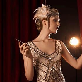 1920er Retro Vintage Flapper-Stirnband Der große Gatsby Feder Retro Funkelnder Glitzer Kristall / Strass Kostüm Damen Halloween Karneval Maskerade Karneval Mas