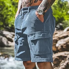 Men's Cargo Shorts Casual Shorts Hiking Shorts Corduroy Shorts Elastic Waist Multi Pocket Straight Leg Plain Comfort Soft Knee Length Outdoor Casual Daily Fash