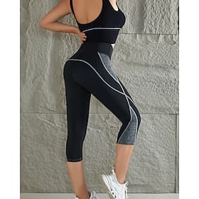 Dames Capri-legging Lapwerk Billenlift Buikcontrole Hoge taille Pilates Sportschooltraining Training Kleding Onderlichaam Kleurenblok Wit Rood Blauw Spandex He