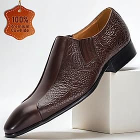Dunkelbraune Herren-Loafer aus Leder mit Krokodilmuster und elastischen Kentucky-Derby-Schuhen für Business Casual