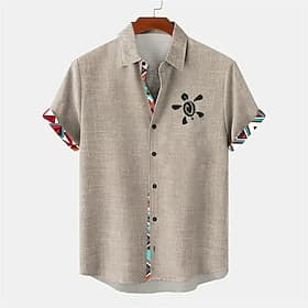 Men's Geometric Linen Shirt Summer Hawaiian Shirt Button Up Shirt Short Sleeve Vintage Retro Vacation Daily Holiday Summer Spring Turndown 3D Print Ethnic Coll