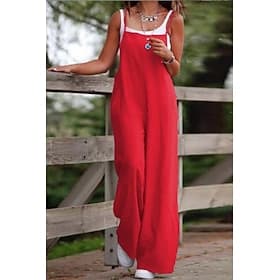 Femmes Normal Combinaison effet lin Occasionnel Couleur Unie Sans manches Col en U Avec Poches Rue Sortir Coupe régulière Vert Véronèse Rose poussiéreuse Rouge