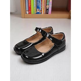Zapatos Mary Jane negros de charol para niñas con cierre de velcro: zapatos de vestir escolares cómodos para niñas de primaria.