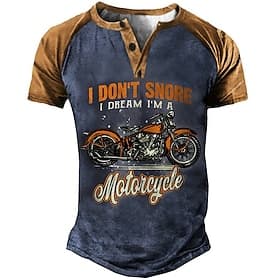 Herren T Shirt Henley Shirt Tee Slogan-T-Shirts Graphic Motorräder Henley Gelb Blau Grau 3D-Druck Übergröße Outdoor Täglich Kurzarm Button-Down Bedruckt Beklei