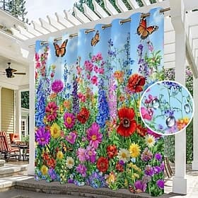 Wasserfeste Outdoor Vorhang Außenvorhänge Privatsphäre Schiebe-Patio Vorhang Drapes Pergola Vorhänge Ösen 3D Sommer Blumenlandschaft für Pavillon Balkon Verand
