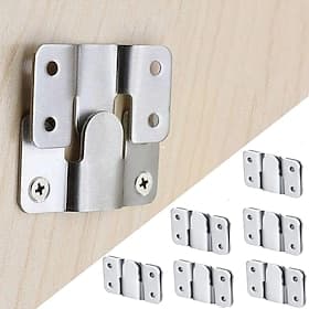 12pcs/6Pairs Interlocking Flush Mount Bracket Picture Hanging Hooks Stainless Steel Heavy Duty Photo Frame Hook Large Picture Hanger Hanging Buckle Furniture C