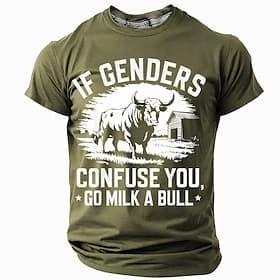 Men's Graphic Short Sleeve T-Shirt: 'If Genders Confuse You, Go Milk A Bull' Humor Tee