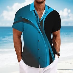 Homme Géométrique Dégradé de Couleur Ligne Chemise Chemise d'été Chemise Boutonnée Manche Courte Mode Décontractée Vacances Tenue Quotidienne Tenue de plage Ét