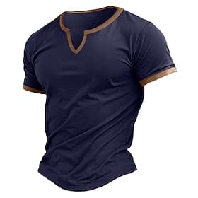 Men's T Shirt Tee Top Short Sleeve Short Sleeves V Neck Notched Summer Color Block Fashion Designer Basic Classic Style Vacation Street Going out White Top Tee