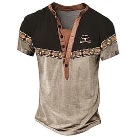 Homme Tribal Ethnique T-shirt Chemise Henley Manche Courte Designer Basique Classique Extérieur Occasionnel Quotidien Été Marron foncé bleu marine Col Henley H