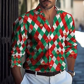 Homme Géométrique Bloc de Couleur Grille / Carreaux Chemise Chemise Boutonnée Chemise décontractée manche longue Mode Décontractée Formel Vacances Tenue Quotid