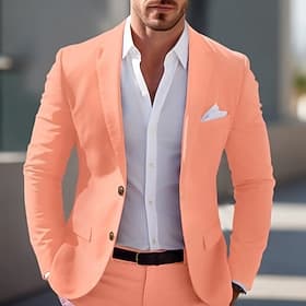 Herren Abschlußfeier Blazer Geschäft Cocktailparty Hochzeitsfeier Mode Lässig Frühling Herbst Polyester Einfarbig Tasche Knöpfe Bequem Einreihig Blazer Hellro