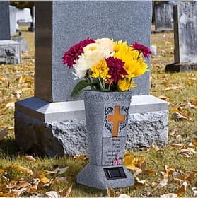 Solar Cemetery Grave Vase With LED For Fresh/Artificial Flowers Headstones Vases With Spikes Gravestone Decor Memorial Gifts For Loss Of Loved One