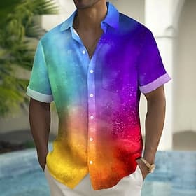 Men's Rainbow LGBT Pride Shirt Summer Shirt Button Up Shirt Short Sleeve Fashion Casual Streetwear Holiday Summer Spring Turndown 3D Print Collared Shirts Fron