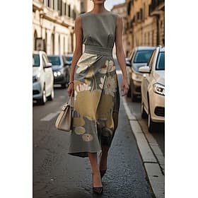 Femmes Robe Midi Robe Décontractée Robe débardeur Robe d'été Mode Moderne Quotidien Date Week-end Coupe régulière Fleuri Sans manches Col ras du cou Rouge Roug
