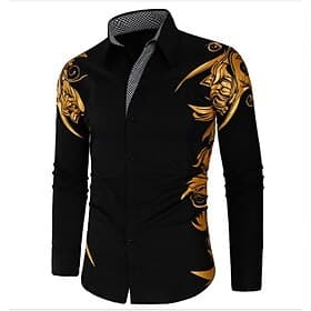 Men's Dress Shirt Collared Shirt Button Up Shirt Graphic Casual Daily Black White Light Green Wine Long Sleeve Collar Summer Spring Clothing Apparel
