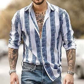 Homme Géométrique Rayé Chemise Chemise Boutonnée Chemise décontractée manche longue Mode Décontractée Formel Vacances Tenue Quotidienne Été Printemps Col Rabat