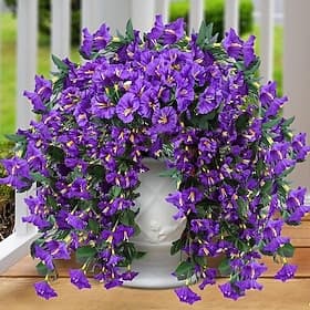 2/4pcs Artificial Fake Hanging Flowers Plants for Outdoor Outside Spring Summer Decoration Faux Silk UV Resistant Realistic Morning Glory Trailing Vines for Ho