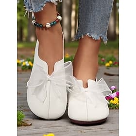 Barfuß-Freizeitschuhe für Damen mit breiter Spitze, weicher Sohle und Schleifendetail – minimalistische Ballerinas mit runder Spitze, ideal für Waldspaziergäng