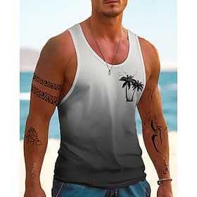 Voor heren Singlet Vest Top Onderhemd Mouwloos shirt Mouwloos Strakke ronde hals Zomer Verloop Kokosnootboom Modieus Ontwerper Basic Afdrukken Vakantie Straat