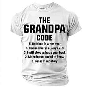 Men's Funny Grandpa Code Short Sleeve Graphic T-Shirt Grandfather Rules Gift Tee