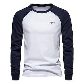 Men's Tee Top 100% Cotton T Shirt Long Sleeve Crew Neck Spring Fall Color Block Fashion Designer Basic Raglan Sleeves Vacation Street Going out White Top Tee f