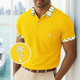 Men's Golf Shirt Pique Polo Shirt Casual Business Ribbed Polo Collar Short Sleeve Fashion Basic Solid Color Plaid Buttons Logo Summer Spring Spring Fall Regu