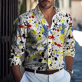Men's Geometric Polka Dot Shirt Button Up Shirt Casual Dress Shirt Long Sleeve Fashion Casual Vacation Holiday Streetwear Summer Spring Turndown 3D Print Colla