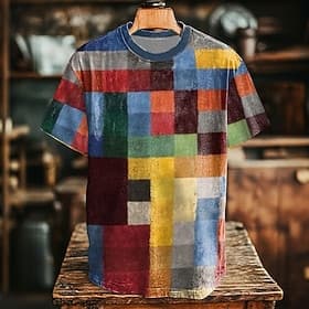 Herren Rautenmuster T Shirt Kurzarm T-Shirt 3D-Druck Rundhalsausschnitt Hemd Retro Vintage Vintage-Retro Party Straße Lässig Mehrfarbig Sommer Frühling Bekleid
