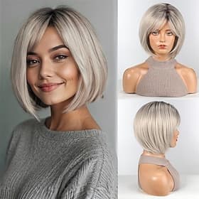 Bob-Perücken für Frauen, synthetische Perücke mit Pony, graue Farbe