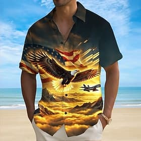 Independence Day Men's American US Flag 4th of July U.S. 250th Anniversary Eagle Shirt Summer Shirt Button Up Shirt Short Sleeve Fashion Casual Holiday Summer