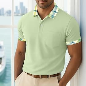 Homme Chemise de golf Polo Piqué Occasionnel Affaires Col Polo Côtelé Manche Courte Mode Basique Couleur Unie Plaid Boutons Été Printemps Printemps Automne Co