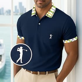Herren Golfshirt Piqué-Poloshirt Lässig Geschäft Gerippter Polokragen Kurzarm Mode Basic Einfarbig Karomuster Knöpfe Logo Sommer Frühling Frühling Herbst Norm