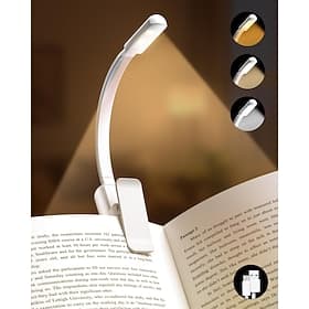 Book Light Reading Lights for Books in Bed 3 Color Stepless Dimming Brightness Rechargeable Portable Bookmark Clip On Light Portable and Ultra-Lightweight wit