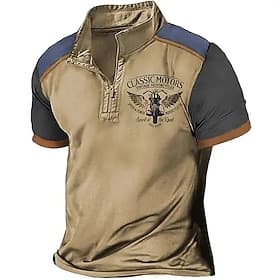 Men's T Shirt Henley Shirt Tee Short Sleeve Shirt Short Sleeve Quarter Zip Summer Color Block Motorcycle Fashion Designer Basic Patchwork Vacation Street Going