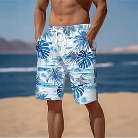 Men's Coconut Tree Palm Leaf Tropical Plants Swim Trunks Swim Shorts Board Shorts Mid Waist Streetwear Hawaiian Beach Vacation Wear Side Pockets Mesh Lining El