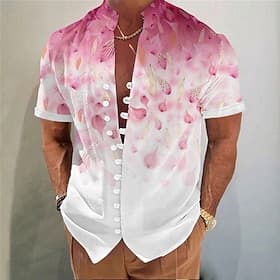 Men's Floral Print Gradient Color Flowers Summer Hawaiian Shirt Aloha Shirt Stand Collar Shirt Short Sleeve Hawaiian Vacation Beach Wear Summer Spring Mandarin