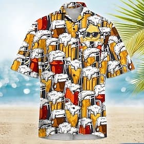Men's Funny Beer Duck Cuban Collar Shirt Summer Hawaiian Shirt Aloha Shirt Short Sleeve Hawaiian Vacation Holiday Beach Wear Summer Spring Camp Collar Shirt 3D