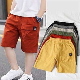 kinderkleidung Jungen Kurze Hose Tasche Feste Farbe Atmungsaktiv Comfort Kurze Hose Outdoor Baumwolle Cool Täglich Kurkuma Schwarz Himmelblau Mittlere Taille