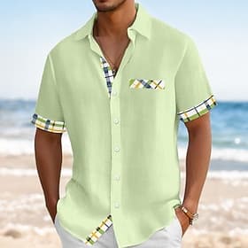 Homme Chemise Chemise en lin Chemise d'été Tenue de plage Chemise Boutonnée Couleur Unie Vacances Croisière bleu marine Orange Vert Bleu clair Manche Courte Co