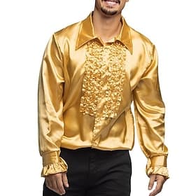 Retro Vintage 1970s Rave Shirt Disco Ruffle Fancy Dress Men's Halloween Carnival Music Festival Pride Parade Pride Month Adults Shirt