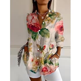 Chemise pour femmes en lin respirant léger tunique à boutons chemise à col manches longues dégradé graphique floral vintage tropical élégant travail quotidienn
