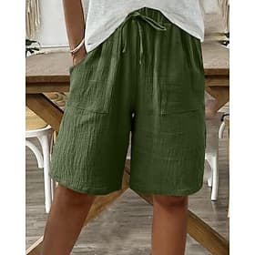 Femmes Shorts Slacks Shorts d'été 100% Coton Mode Streetwear Longueur Genou Naturel Uni Avec Poches Conception à cordon élastique Confortable Extérieur Fête We