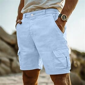 Per uomo Pantaloncini cargo Shorts di Lino Pantaloncini Estivi Shorts da Spiaggia Multi-tasche Gamba Dritta Semplice Comodità Traspirante Lunghezza al ginocchi